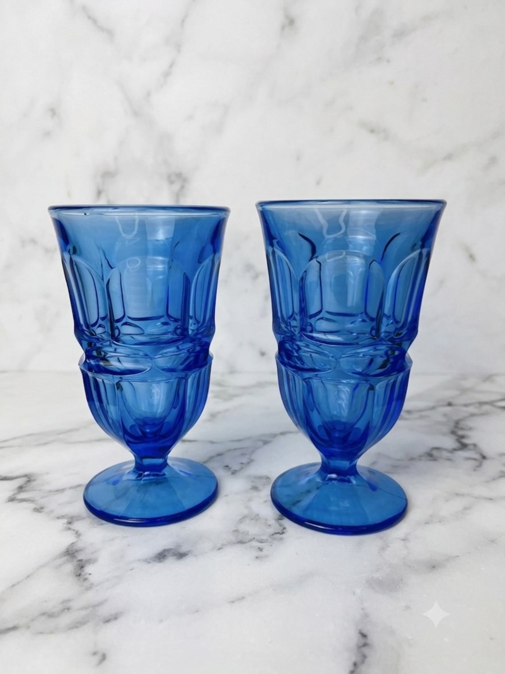 2 Vintage Fostoria Argus Blue Iced Tea Goblets Glasses 6 5/8” AS IS